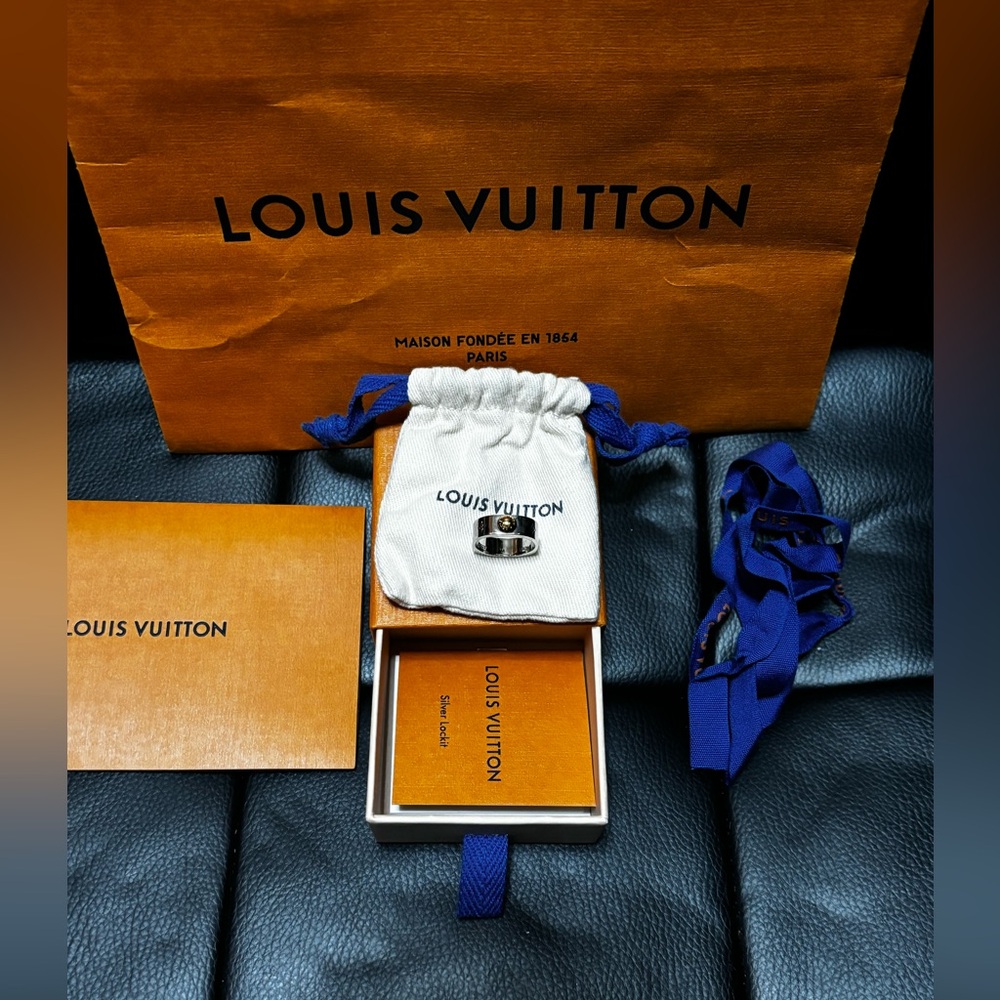 Brand New! Louis Vuitton Brass Monogram Engraved Nanogram Ring M Palladium